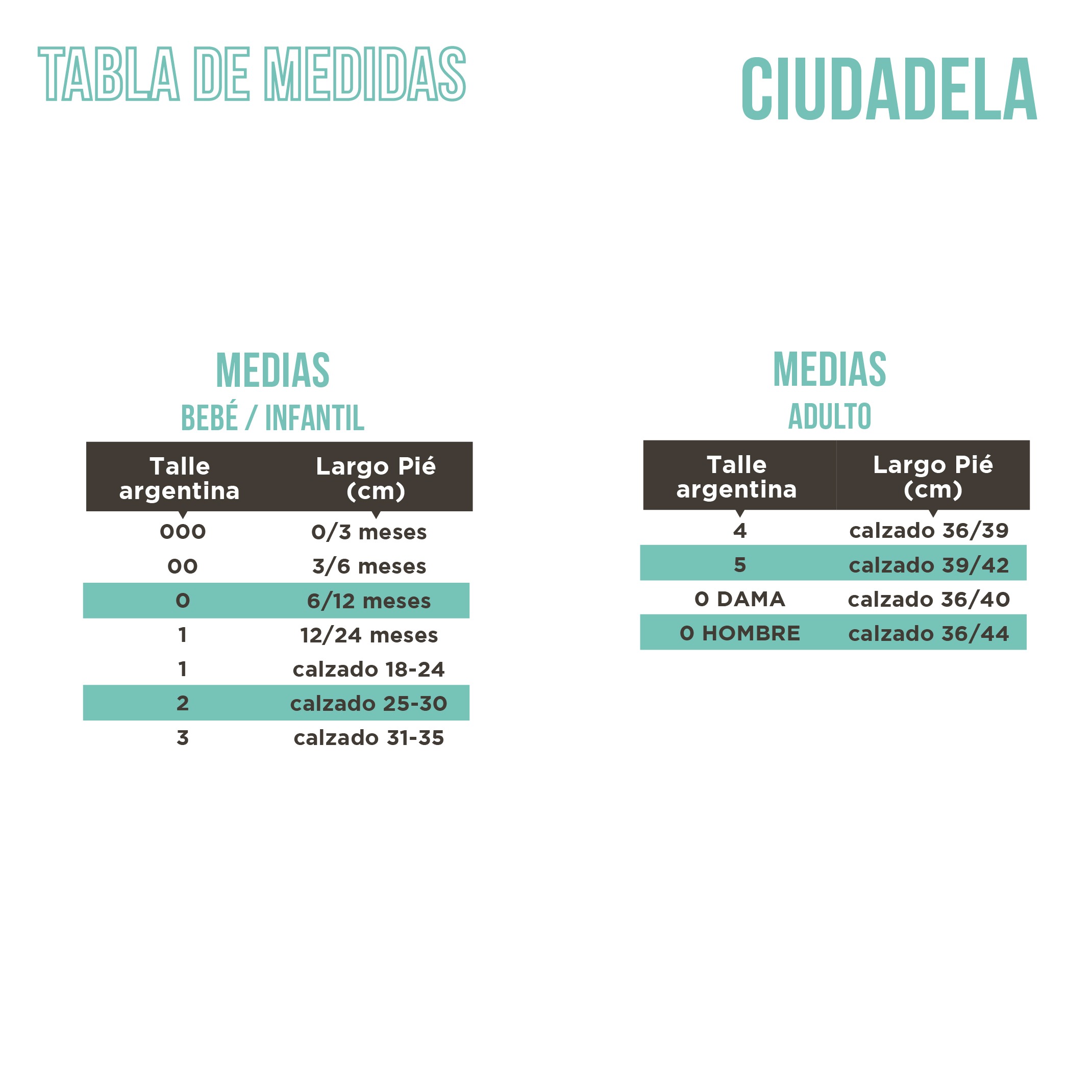 Soquete Speed Deportivo Tabla de medidas
