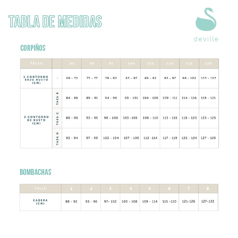 Corpiño taza soft algodón Tabla de medidas