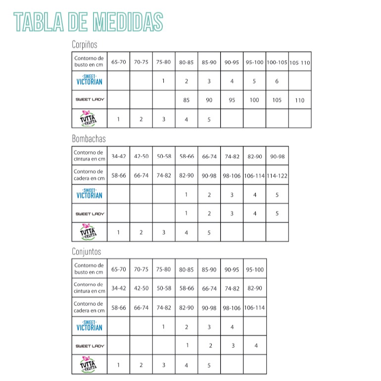 Culotteless EVERY DAY Tabla de medidas