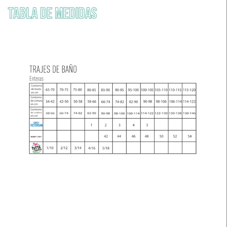 Enteriza brillos NAKADDIA Tabla de medidas