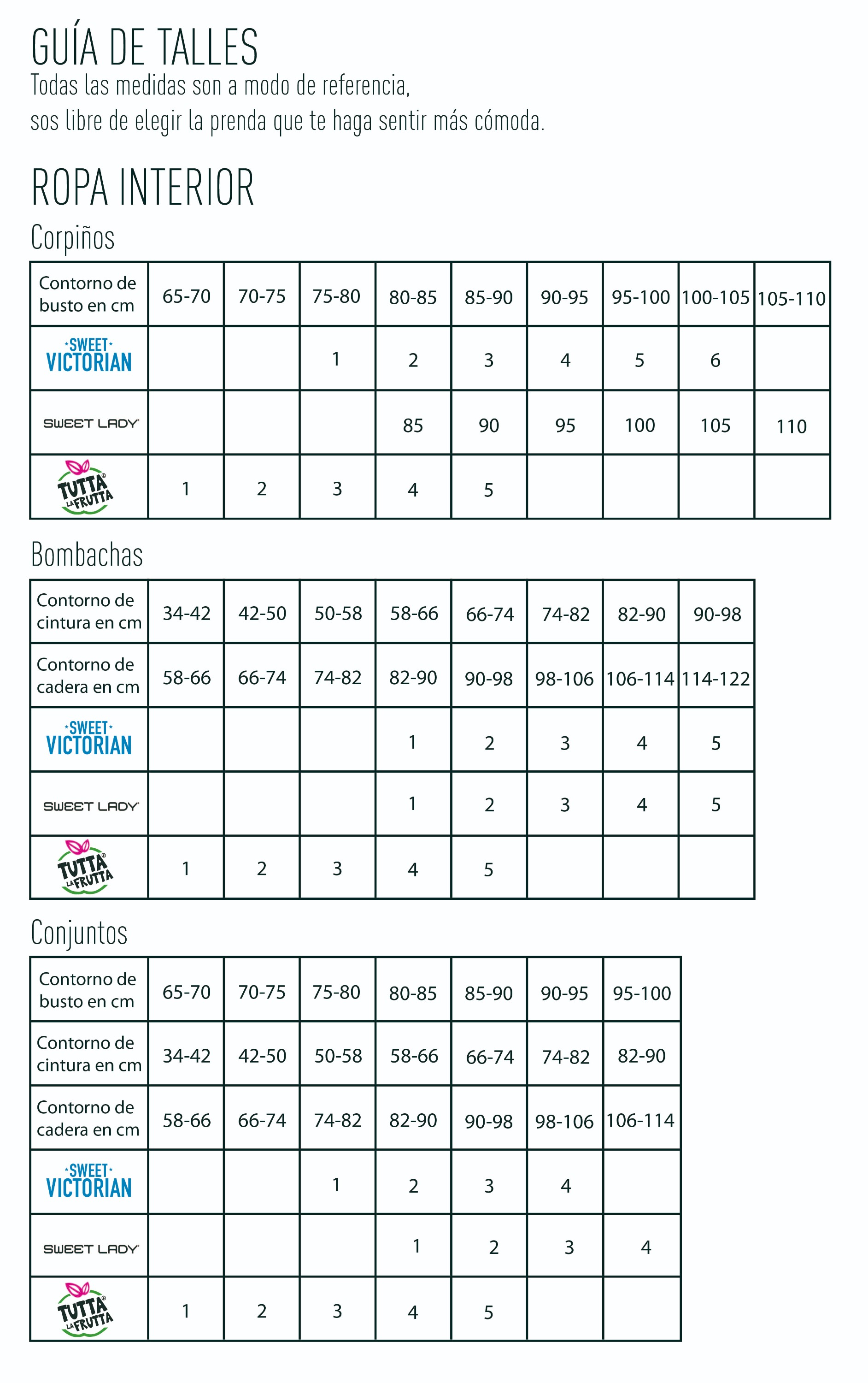 Corpiño soft microfibra JAZMIN Tabla de medidas