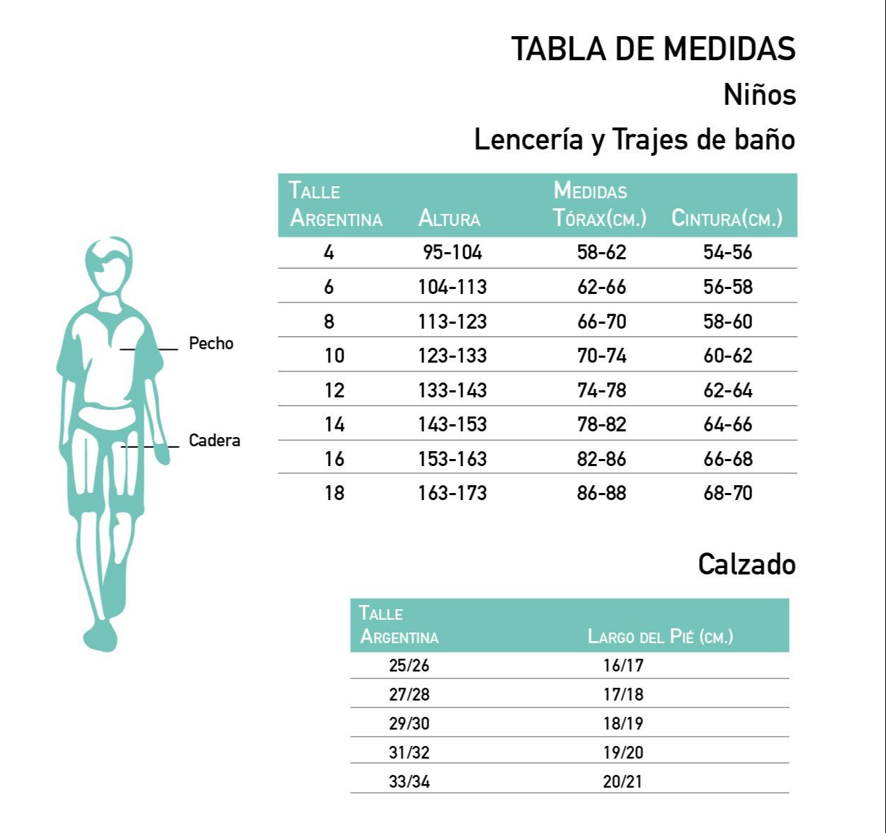 Set infantil RAP piqué Tabla de medidas