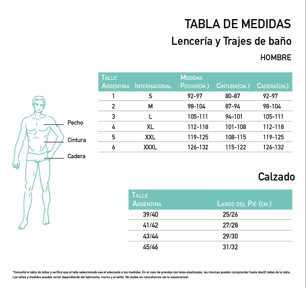 Pijama RASO men Tabla de medidas