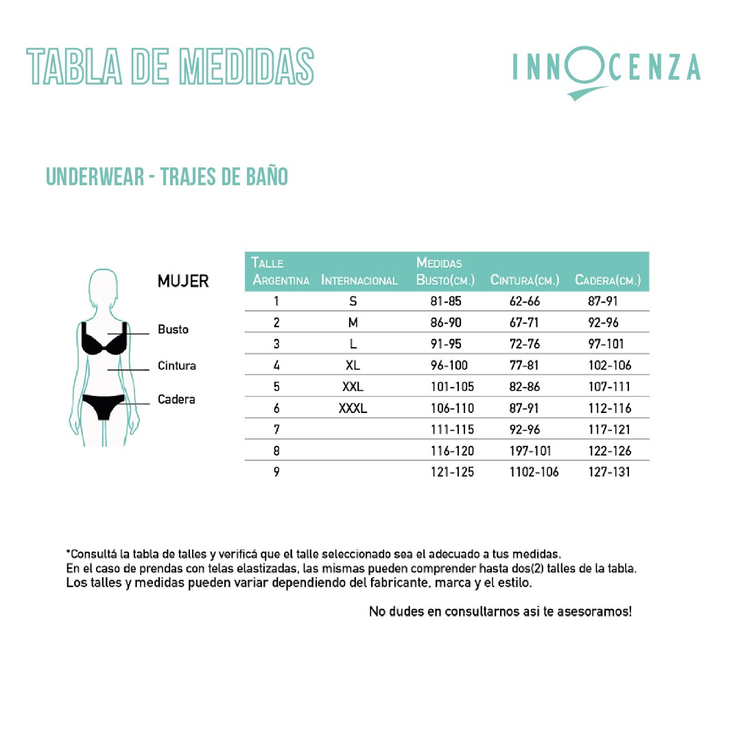 Bralette ROSE Tabla de medidas
