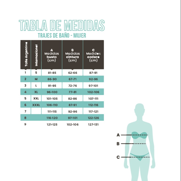 Tankini estampada VOLADOS Tabla de medidas