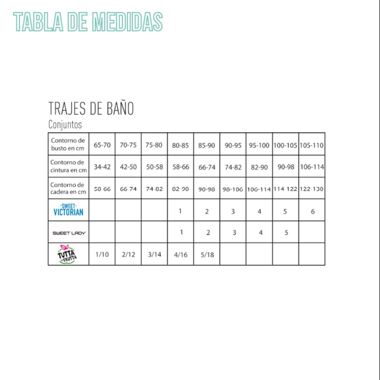 Bikini VAUX Tabla de medidas