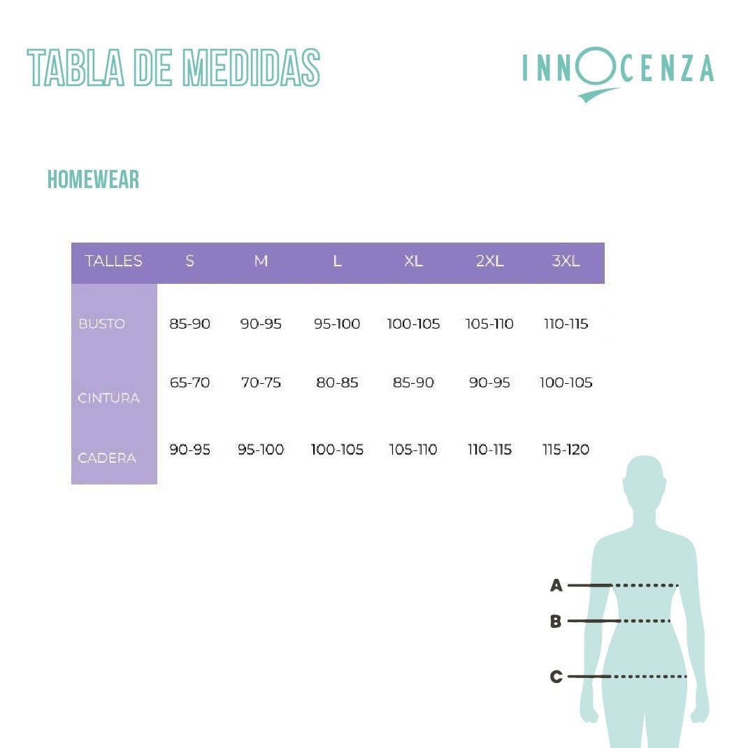 Pijama algodón INNZ Tabla de medidas