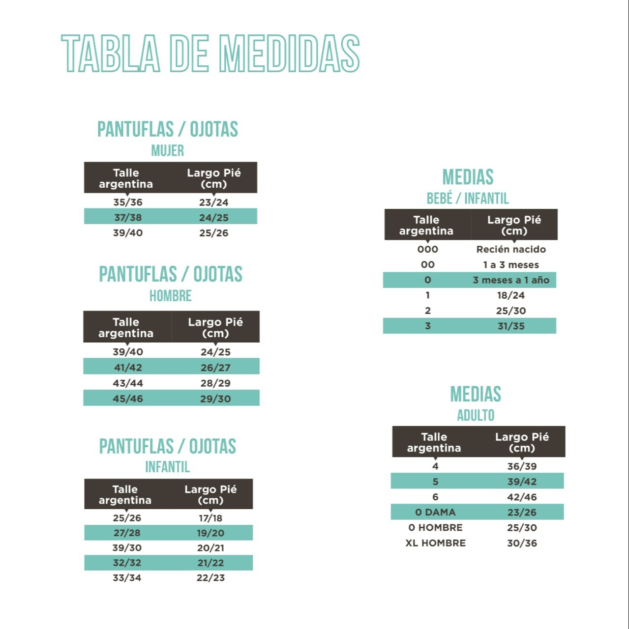 Pantuflas MOÑO morley Tabla de medidas