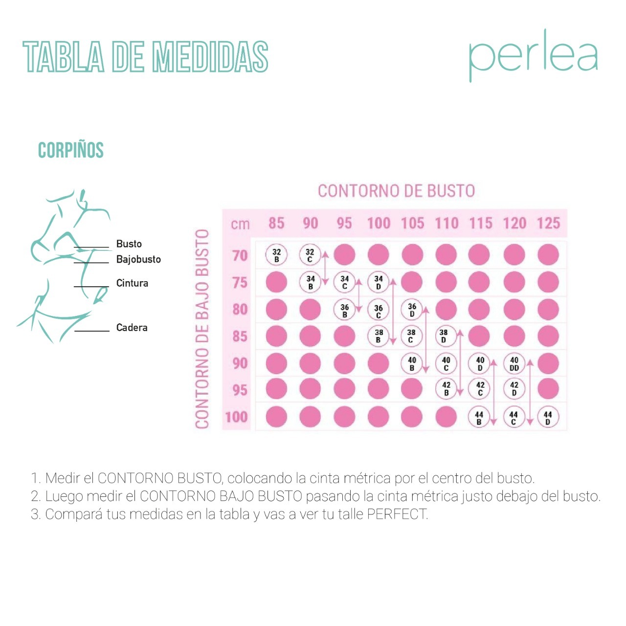 Corpiño reductor tul y encaje TB Tabla de medidas