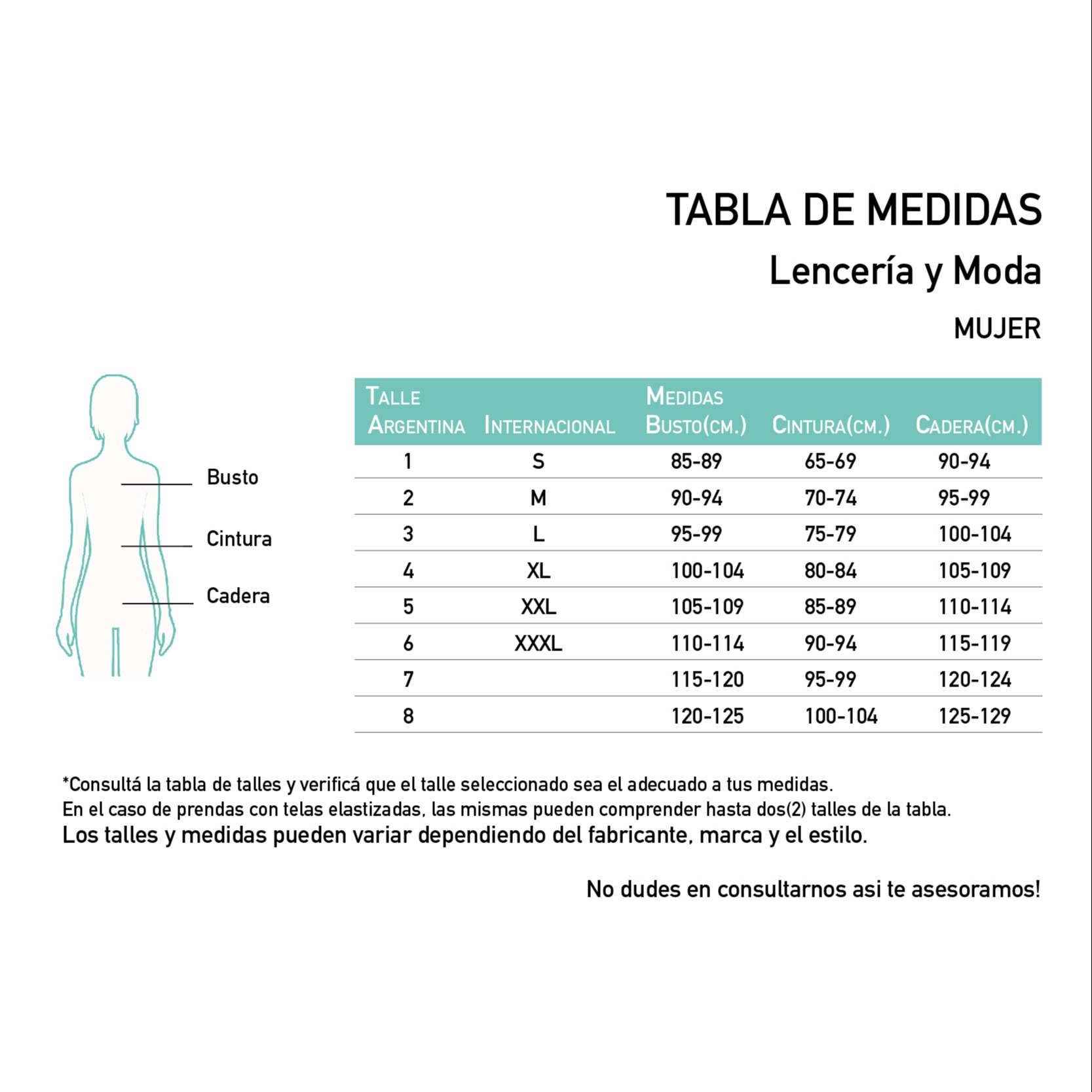 Bata raso liviano liso Tabla de medidas
