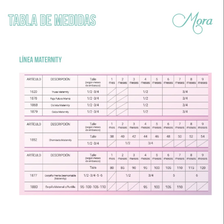 Medias panty maternal MOM Tabla de medidas
