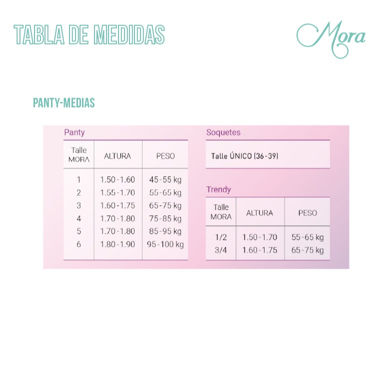 Media lycra ultraopaca Tabla de medidas