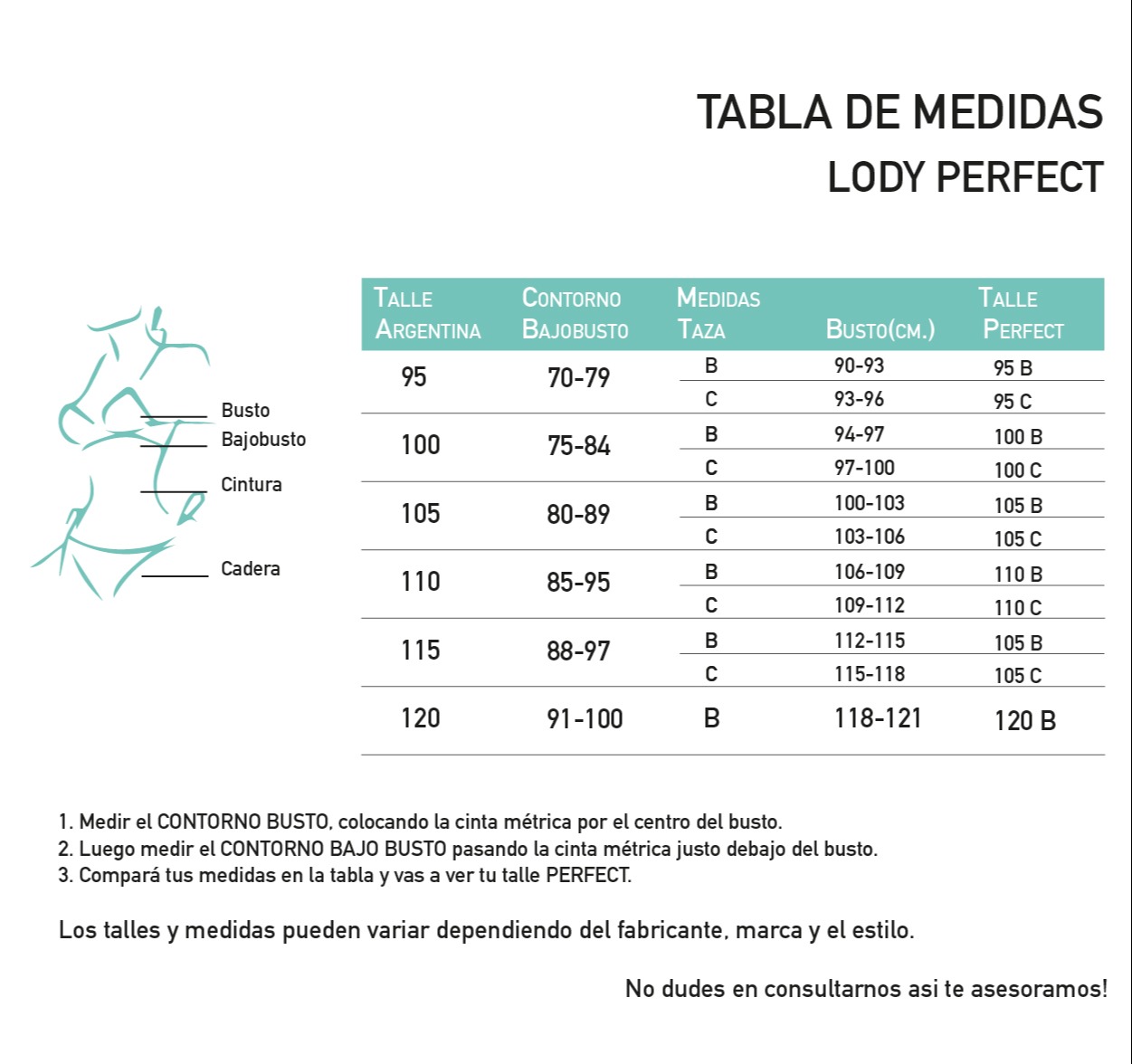 Corpiño SOFT ESTAMPADO PLUS Tabla de medidas