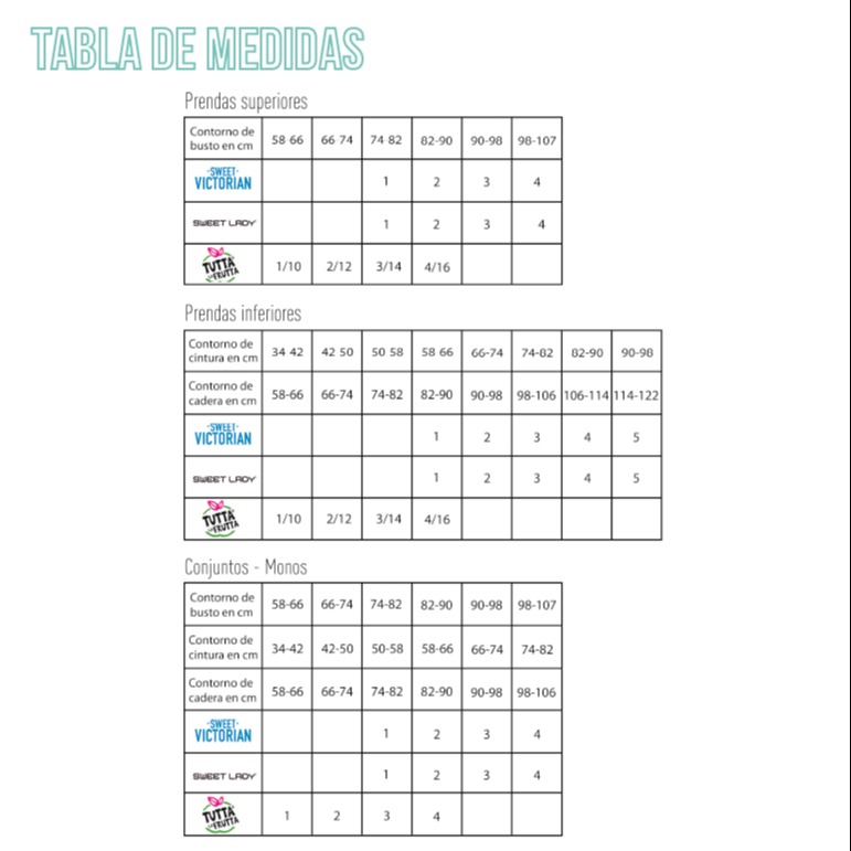 Conjunto homewear BASIC Tabla de medidas