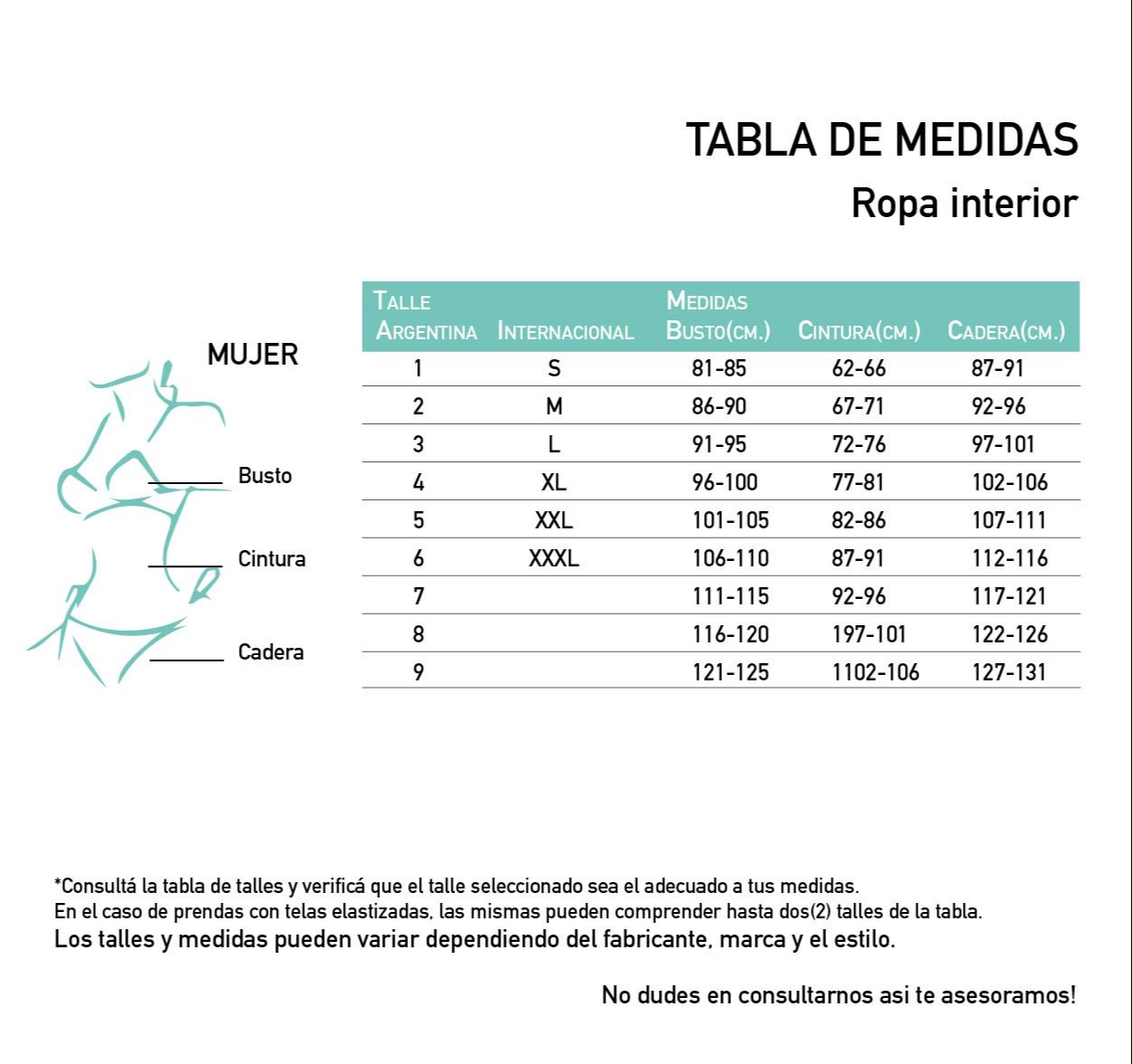 Conjunto triángulo soft encaje Tabla de medidas
