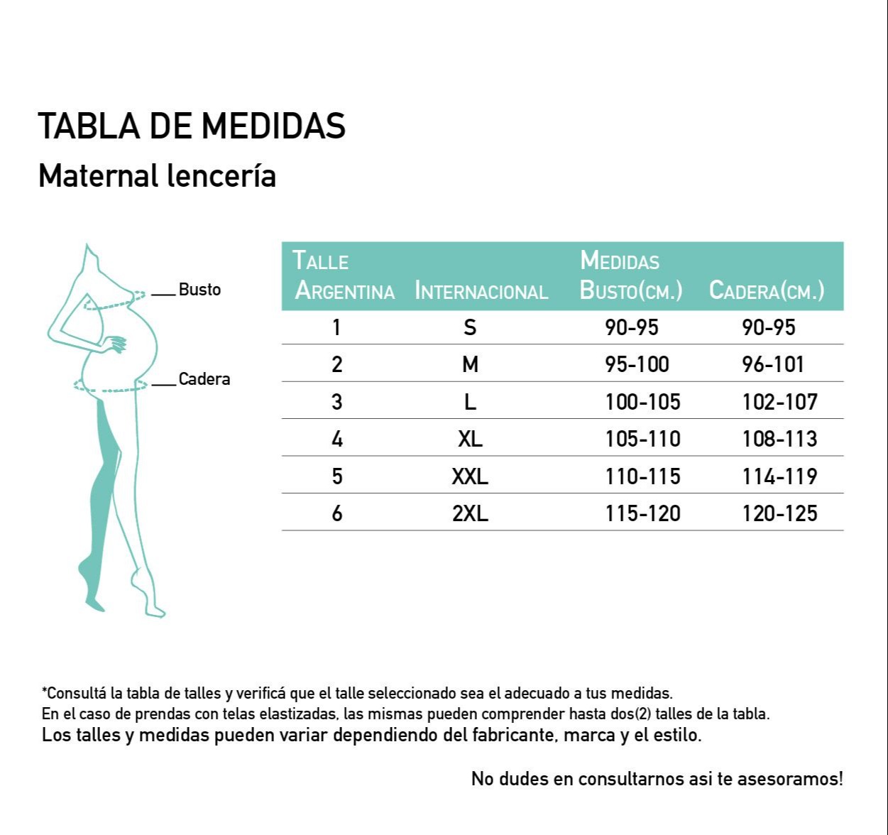 Corpiño Maternal Algodón Tabla de medidas