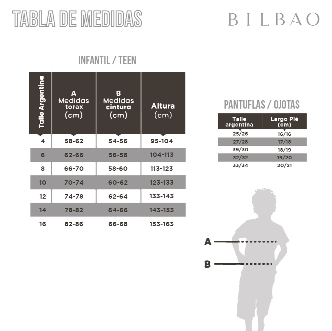 Pijama infantil GOAL Plus size Aw Tabla de medidas